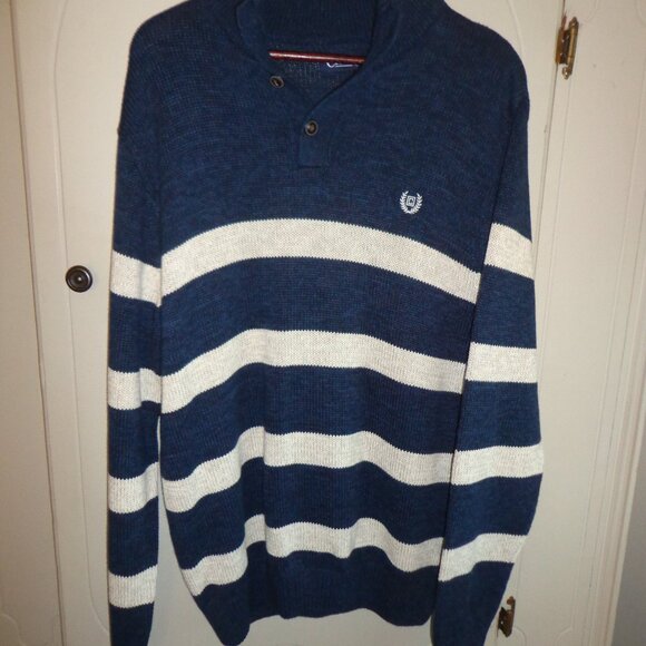 NWOT CHAPS Men's Striped Knit Sweater XL/TG/EG Ribbed Collar Cuffs Hem Logo - Picture 1 of 13